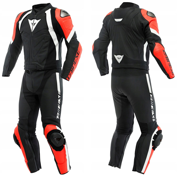 Dainese Avro 4 Leather 2 Piece Suit 54G - Black Matt/Fluo Red